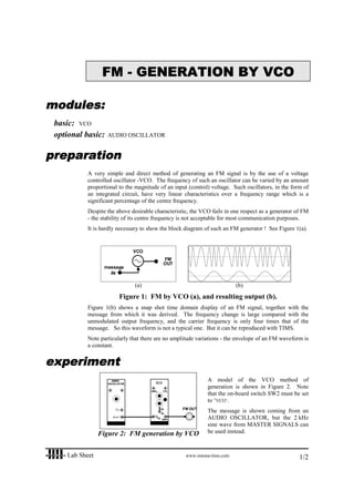 Matlab Vco Model Lab sheet experiments | PDF