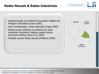Redes Neurais & Redes IndustriaisTrabalhos RelacionadosImplementação em Ambiente FoundationFieldbus de Filtragem Estocástica [Costa 2005]Auto-Compensação e Auto-Calibração [Cagni 2005] Redes neurais artificiais no ambiente de redes industriais Foundation Fieldbususandoblocosfuncionais Padrões [Silva et al. 2006]Predição usando Redes Neurais [Medeiros 2009]