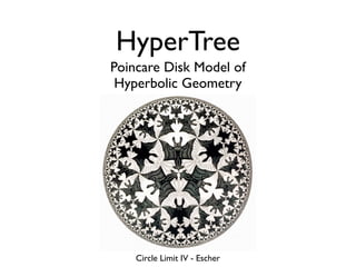 HyperTree
Poincare Disk Model of
 Hyperbolic Geometry




    Circle Limit IV - Escher
 