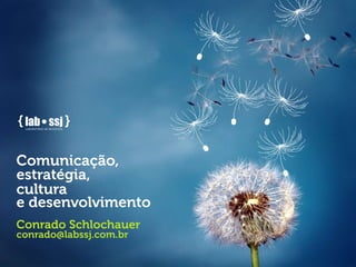 Comunicação,
estratégia,
cultura
e desenvolvimento
Conrado Schlochauer
conrado@labssj.com.br
 