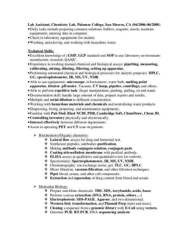 Anh Nguyen  Laboratory Technician Resume in San Diego CA 