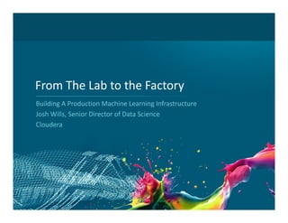 From The Lab to the Factory
Building A Production Machine Learning Infrastructure
Josh Wills, Senior Director of Data Science
Cloudera

1

 