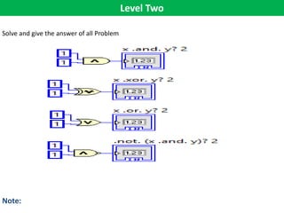 Level Two
Solve and give the answer of all Problem
Note:
 