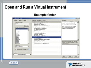 Open and Run a Virtual Instrument
Example finder
 