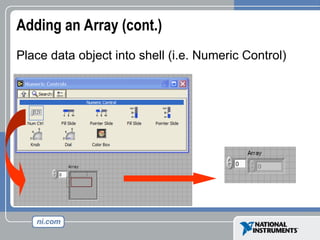 Adding an Array (cont.)
Place data object into shell (i.e. Numeric Control)
 