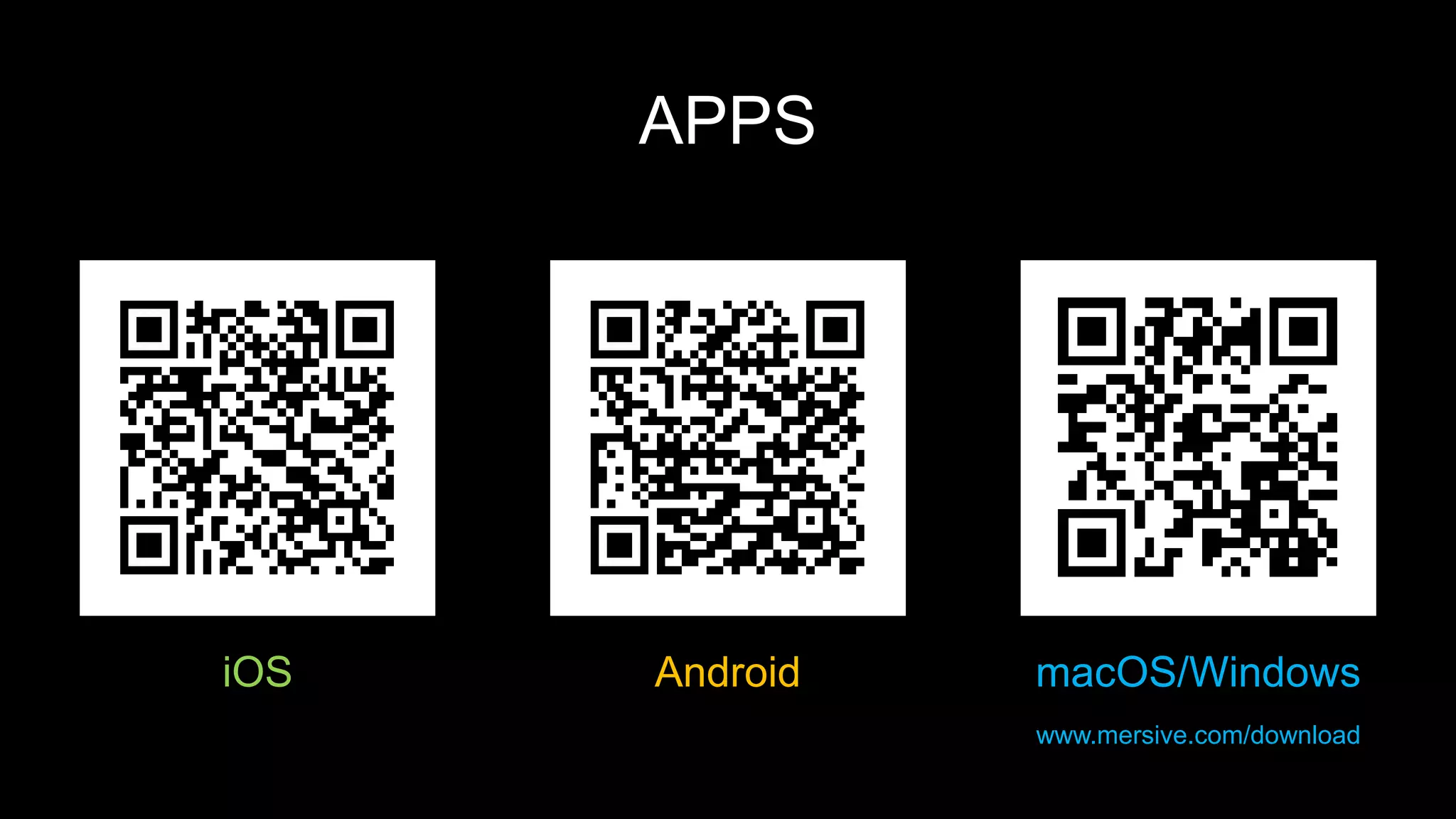 APPS
iOS Android macOS/Windows
www.mersive.com/download
 