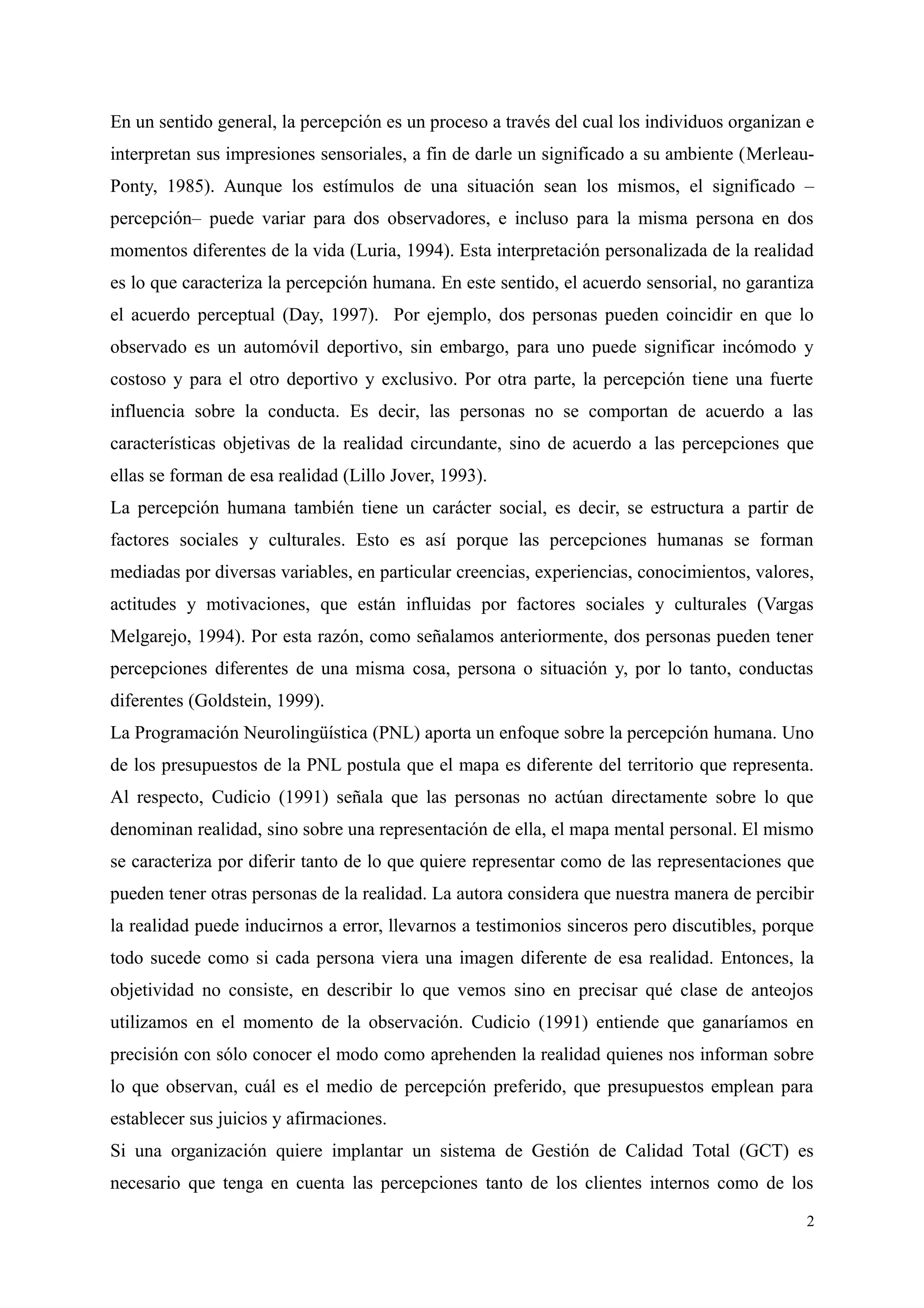 La Calidad y la Percepción | PDF