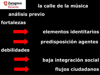 la calle de la música baja integración social predisposición agentes elementos identitarios análisis previo flujos ciudadanos fortalezas debilidades 