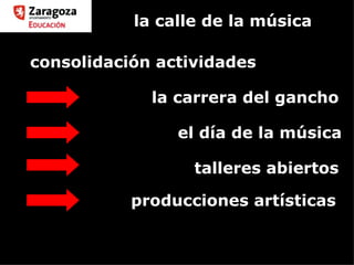la calle de la música talleres abiertos el día de la música la carrera del gancho consolidación actividades producciones artísticas 