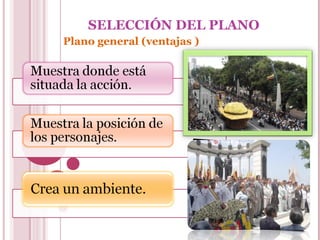SELECCIÓN DEL PLANO
Plano general (ventajas )

 