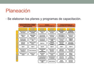 Planeación 
• Se elaboran los planes y programas de capacitación. 
 