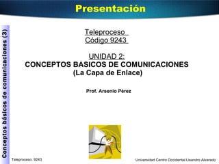 Teleproceso  Código 9243  UNIDAD 2: CONCEPTOS BASICOS DE COMUNICACIONES  (La Capa de Enlace) Prof. Arsenio Pérez Presentación 