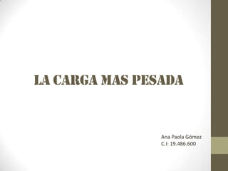La Carga Mas Pesada

Ana Paola Gómez
C.I: 19.486.600

 
