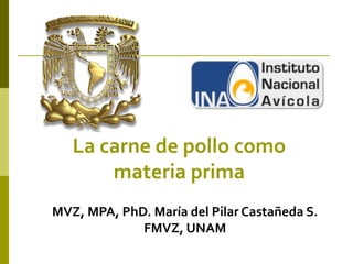 La carne de pollo como
materia prima
MVZ, MPA, PhD. María del Pilar Castañeda S.
FMVZ, UNAM
 