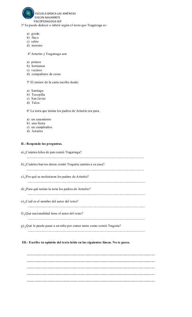La carta comprensión lectora 4° básicos