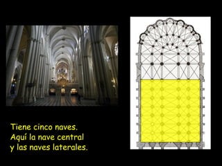 Tiene cinco naves.
Aquí la nave central
y las naves laterales.
 