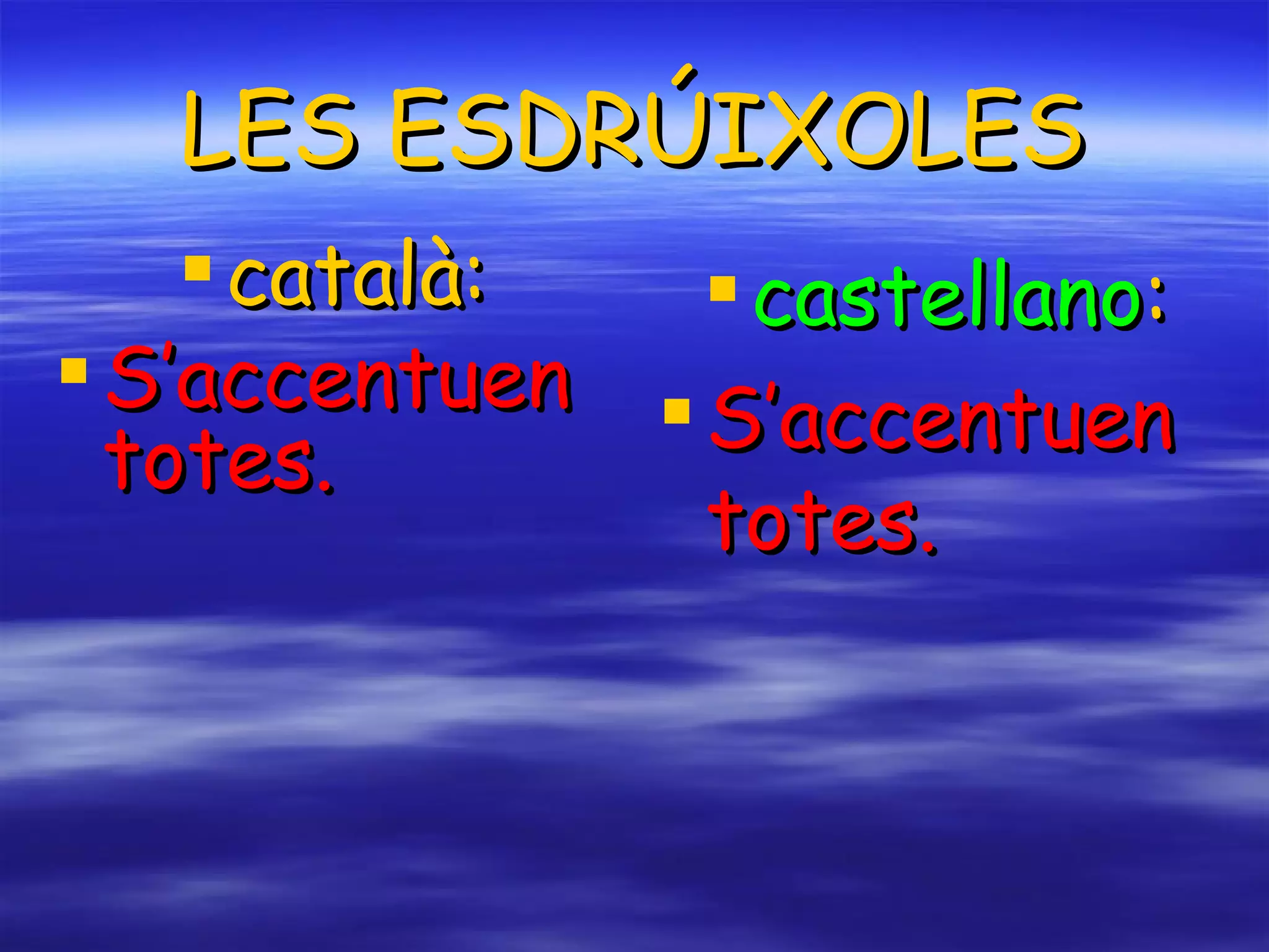 LES ESDRÚIXOLES català: S’accentuen totes. castellano : S’accentuen totes. 