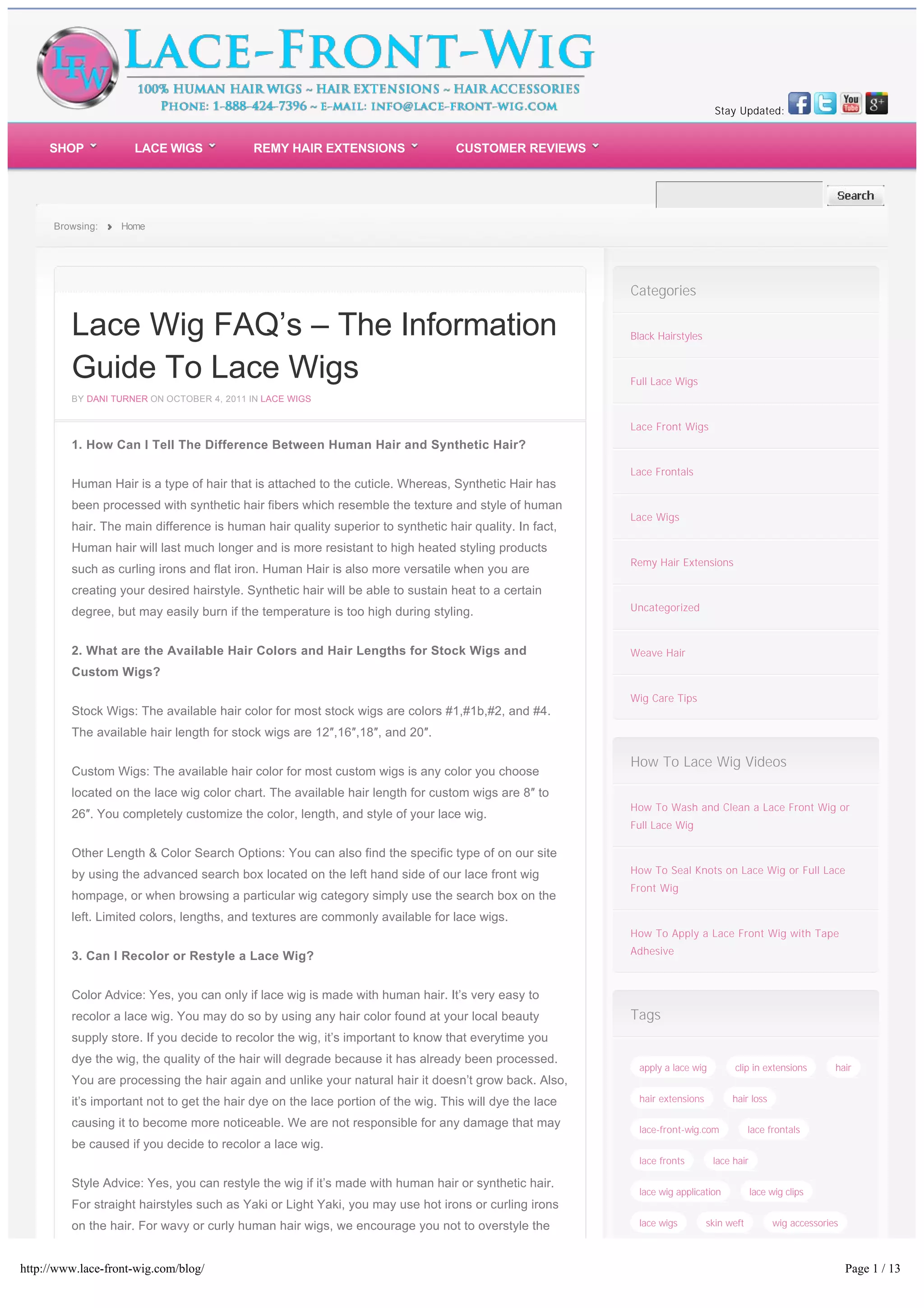 Lace front wig blog, videos and tips | PDF