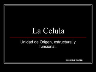 La Celula Unidad de Origen, estructural y funcional. Catalina Baeza 