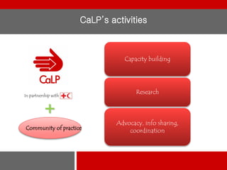 CaLP’s activities

Capacity building

In partnership with

+
Community of practice

Research

Advocacy, info sharing,
coordination

 
