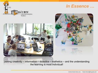 www.leas-box.eu leas-box@tugraz.at
In Essence …
Joining creativity – information – didactics – mathetics – and the understanding
the learning is most individual!
 