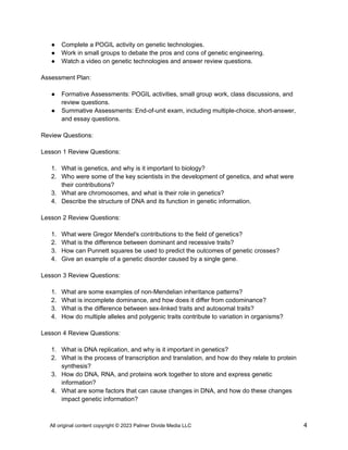 Comprehensive High School Biology Unit Plan on Genetics Using AI | DOCX