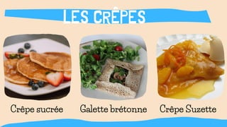 LES CRÊPES
Crêpe sucrée Galette brétonne Crêpe Suzette
 