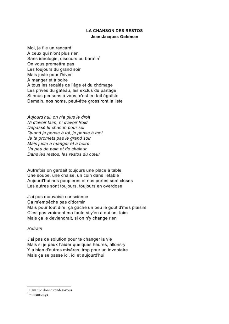 Qui A Ecrit La Nouvelle Chanson Des Restos Du Coeur La Chanson Des Restos