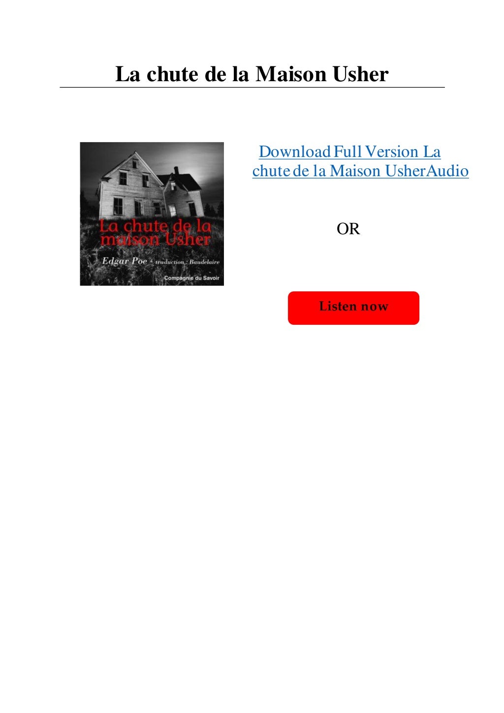 La chute de la Maison Usher