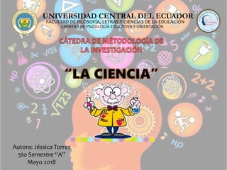UNIVERSIDAD CENTRAL DEL ECUADOR
FACULTAD DE FILOSOFÍA, LETRAS Y CIENCIAS DE LA EDUCACIÓN
CARRERA DE PSICOLOGÍA EDUCATIVA Y ORIENTACIÓN
Autora: Jéssica Torres
5to Semestre “A”
Mayo 2018
 