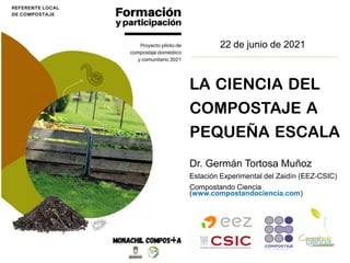 LA CIENCIA DEL
COMPOSTAJE A
PEQUEÑA ESCALA
Dr. Germán Tortosa Muñoz
Estación Experimental del Zaidín (EEZ-CSIC)
Compostando Ciencia
(www.compostandociencia.com)
22 de junio de 2021
 