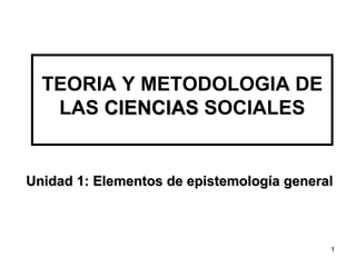 TEORIA Y METODOLOGIA DE
   LAS CIENCIAS SOCIALES


Unidad 1: Elementos de epistemología general



                                           1
 
