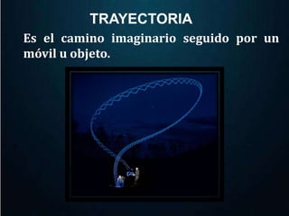 TRAYECTORIA 
Es el camino imaginario seguido por un 
móvil u objeto. 
 