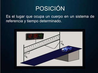 POSICIÓN 
Es el lugar que ocupa un cuerpo en un sistema de 
referencia y tiempo determinado. 
 