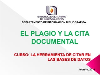 febrero, 2019
EL PLAGIO Y LA CITA
DOCUMENTAL
DEPARTAMENTO DE INFORMACIÓN BIBLIOGRÁFICA
 