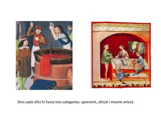 Dins cada ofici hi havia tres categories: aprenent, oficial i mestre artesà.
 