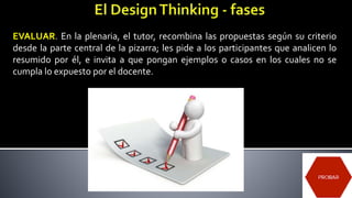 EVALUAR. En la plenaria, el tutor, recombina las propuestas según su criterio
desde la parte central de la pizarra; les pide a los participantes que analicen lo
resumido por él, e invita a que pongan ejemplos o casos en los cuales no se
cumpla lo expuesto por el docente.
 