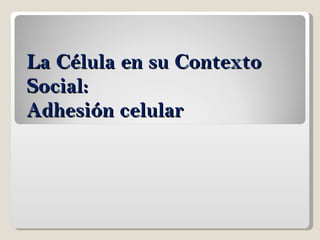 La Célula en su Contexto Social: Adhesión celular 