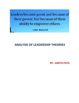 ANALYSIS OF LEADERSHIP THEORIES
BY:- ANKITA PATIL
 