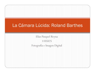 La Cámara Lúcida: Roland Barthes

           Elías Pasquel Reyna
                 1105825
        Fotografía e Imagen Digital
 