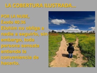 LA COBERTURA ILUSTRADA…
POR LA NUBE,
Éxodo 40:36
Elohim no obliga a
nadie a seguirlo, sin
embargo, toda
persona sensata
entiende la
conveniencia de
hacerlo.
 