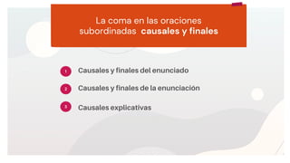 START
Copy a sticky
note, then type in
your idea. La coma en las oraciones
subordinadas causales y finales
Causales y finales del enunciado
1
Causales y finales de la enunciación
2
3 Causales explicativas
 