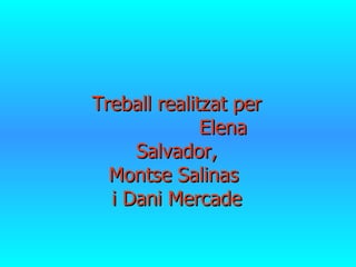 Treball realitzat per
              Elena
     Salvador,
  Montse Salinas
  i Dani Mercade
 