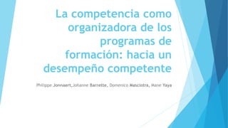 La competencia como
organizadora de los
programas de
formación: hacia un
desempeño competente
Philippe Jonnaert,Johanne Barrette, Domenico Masciotra, Mane Yaya
 