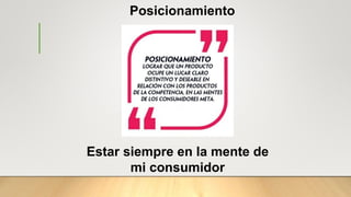Posicionamiento
Estar siempre en la mente de
mi consumidor
 