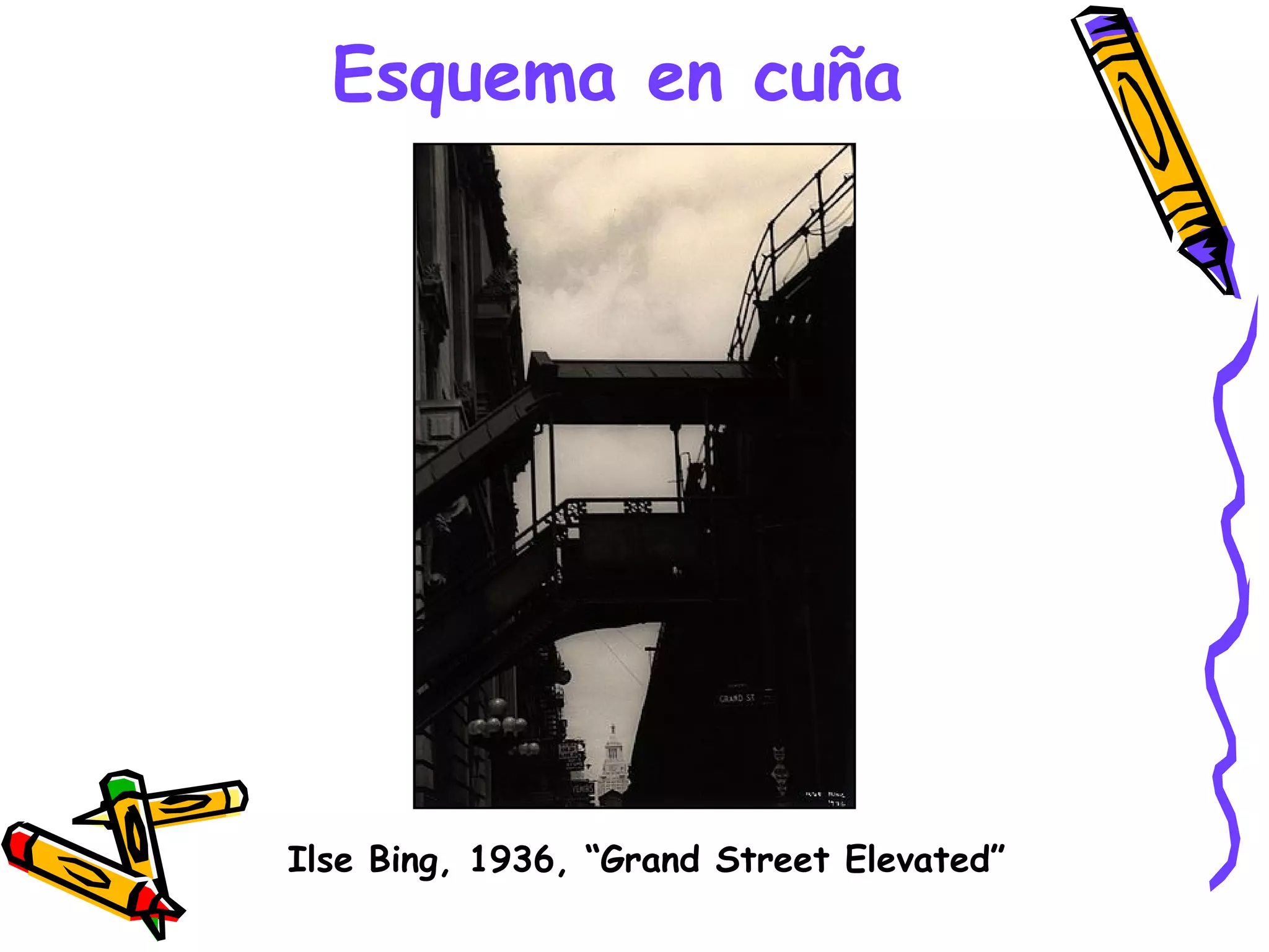 Esquema en cuña Ilse Bing, 1936, “Grand Street Elevated” 