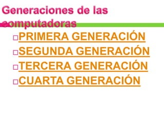 PRIMERA GENERACIÓN
SEGUNDA GENERACIÓN
TERCERA GENERACIÓN
CUARTA GENERACIÓN
 