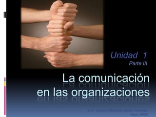Unidad  1 Parte III M.A. Susana Elizabeth Morán Sánchez Mayo 2009 La comunicación en las organizaciones 