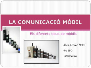 Els diferents tipus de mòbils


                    Alicia Lebrón Moles

                    4rt ESO

                    Informàtica
 