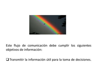 Este flujo de comunicación debe cumplir los siguientes
objetivos de información:

 Transmitir la información útil para la toma de decisiones.
 